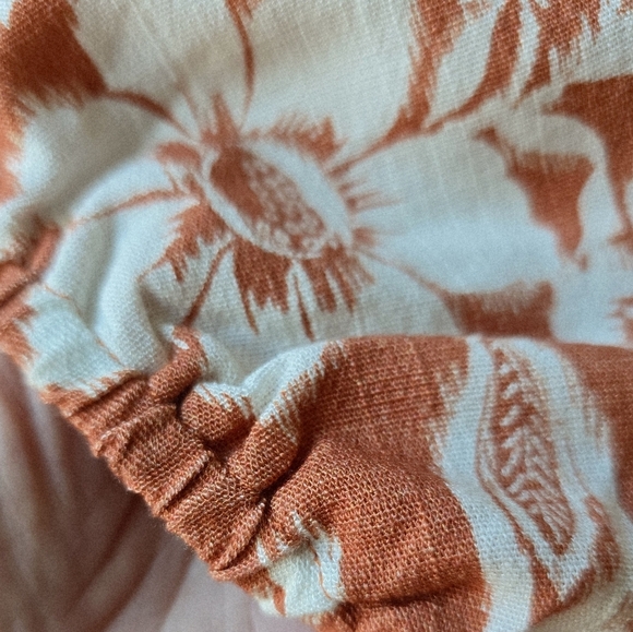 HURLEY Floral ONE Shoulder Top Burnt Orange White Puff Sleeve Size L - Picture 5 of 8